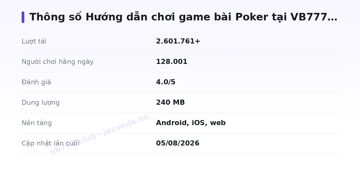 Bảng thông số vb777 club